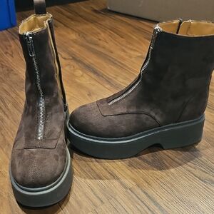 wild fable Brown Platform Ankle Boots with Front Zipper